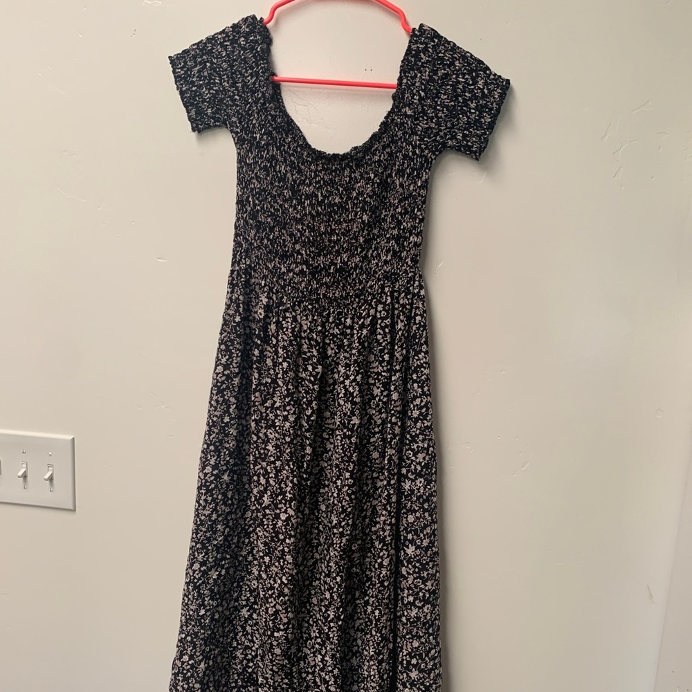 Off the Shoulder Smocked Midi Dress Floral